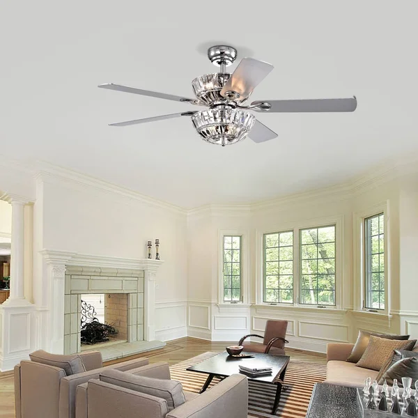 Senma Dual Lamp 52-Inch 6-Light Lighted Ceiling Fan with Crystal Bowl Shades Remote Controlled