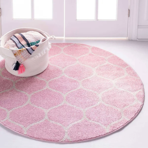 Unique Loom 3151569 7 x 7 ft. Rounded Trellis Frieze Round Rug Light Gray
