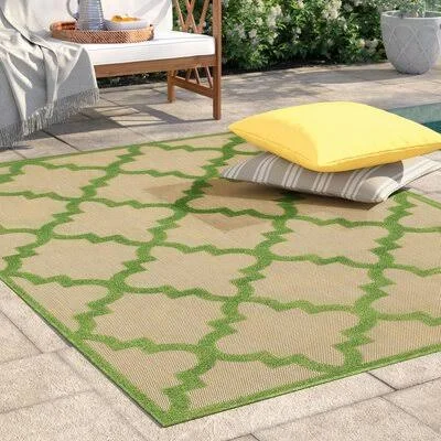 Laub Geometric Sand/Green Indoor, Outdoor Use Area Rug Sol 72 Outdoor Rug Size: Rectangle 9&10x22 x 12&10x22