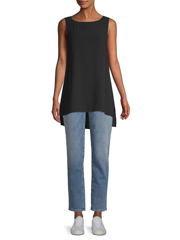 Eileen Fisher System Long Shell in Silk Georgette Crepe - Black - Xs