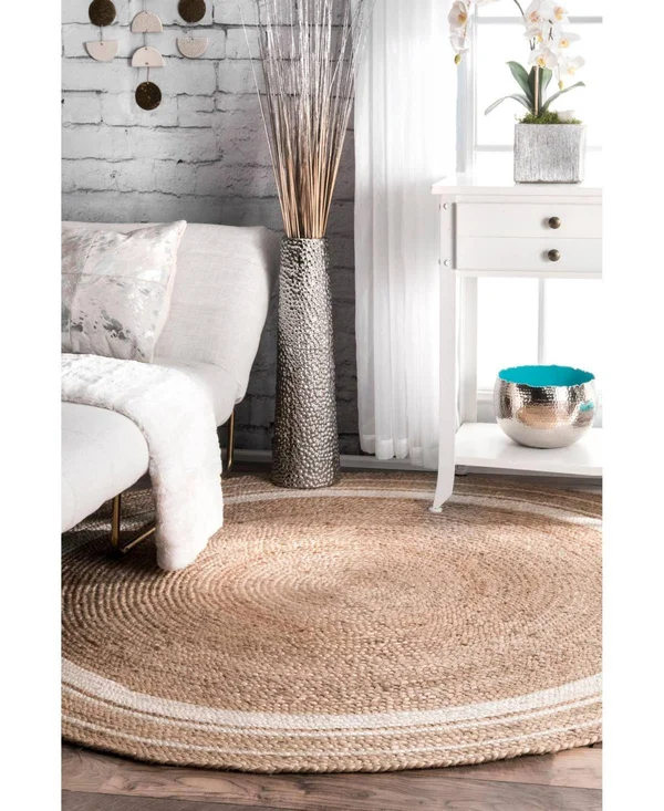 nuLOOM Rikki Braided Border Jute Area Rug, 4& x 6& Oval, Off-White