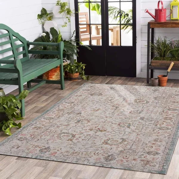LR Home Antiquity Beige/Cream Caramel Botanical Indoor/Outdoor Area Rug