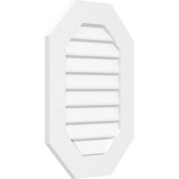 Ekena Millwork GVPOV14X3801SN 14x22W x 38x22H Vertical Elongated Octagon Surface Mount PVC Gable Vent: Non-Functional, w/ 3-1/2x