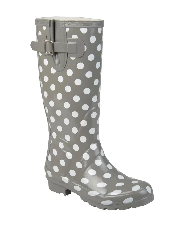 Journee Collection Women's Mist Mid Calf Rain Boot, Dot Rubber