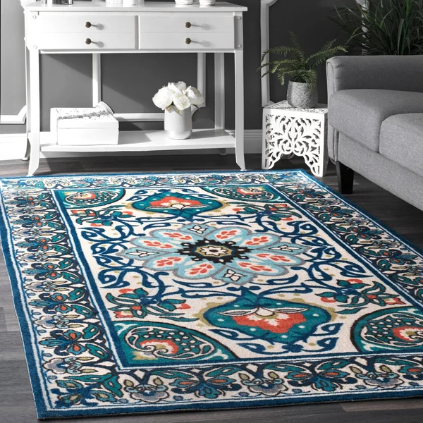nuLOOM 8 x 5 Feet Floral Leda Rug - Blue