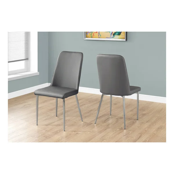 Monarch Specialties 37 in. Faux Leather and Chrome Dining Chair, Size: Set of 2, Grey
