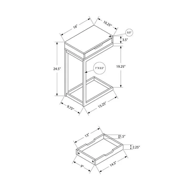 Monarch - Accent table - rectangular - gray