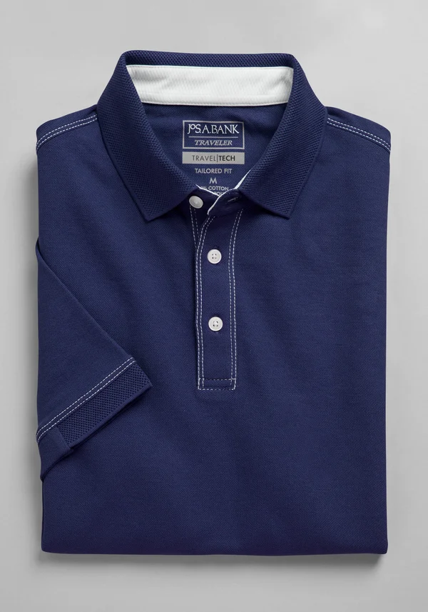Jos. A. Bank Men's Travel Tech Tailored Fit Short Sleeve Pique Polo - Navy, Small