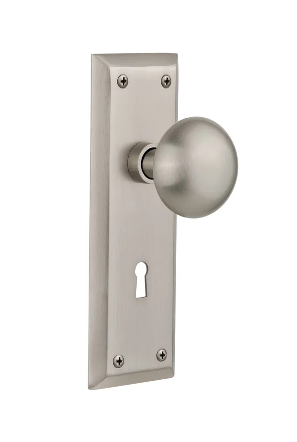 Nostalgic Warehouse 711968 New York Passage Door Knob with Plate Satin Nickel