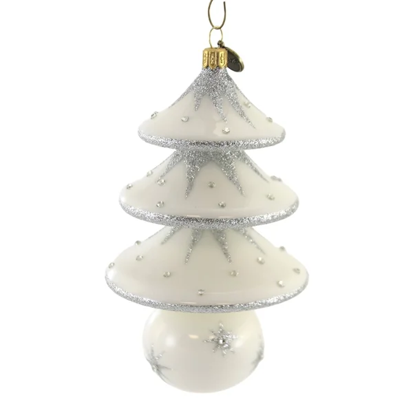 Blu Bom Christmas Tree Drop on A Ball. Glass Ornament Silver White Tannenbaum 128004 - Size: 6.25 H x 3.50 W x 3.50 D