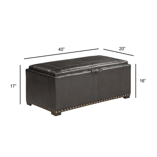 AC Pacific Leather Nailhead Storage Ottoman Bench Cube Set - Brown