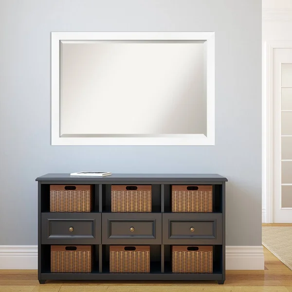 Amanti Art Narrow Cabinet White Bathroom Vanity Wall Mirror, 39x27