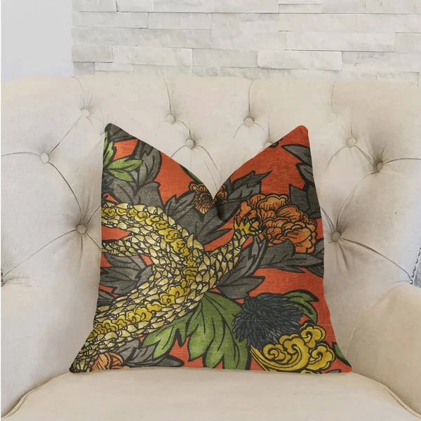 Plutus Amaryllis Dragon Multicolor Luxury Throw Pillow 24x22L x24x22W