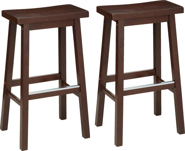 Basics Classic Solid Wood Saddle-Seat Kitchen Counter Stool with Foot Plate 29 inch - Walnut, Set of 2, 31.6 x 15.0 x 11.3 inches