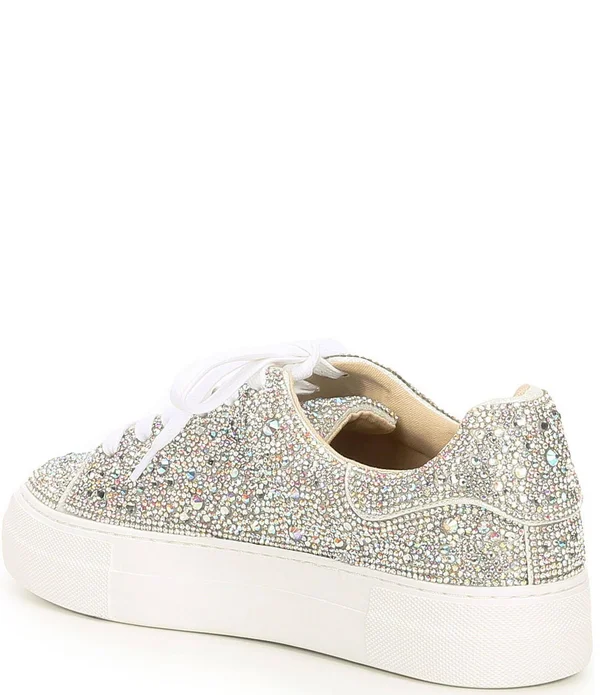 Blue by Betsey Johnson Sidny Rhinestone Embellished Platform Lace-Up Sneakers - 8M