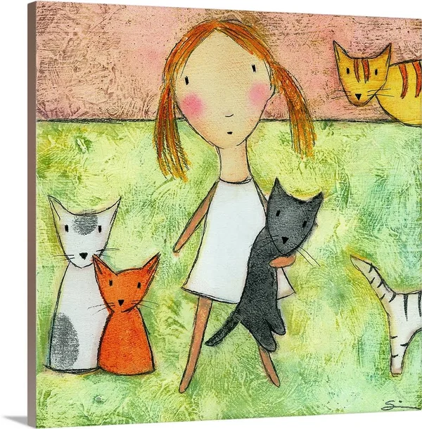 Girl with Cats - Canvas Wall Art, 30x30, Great Big Canvas