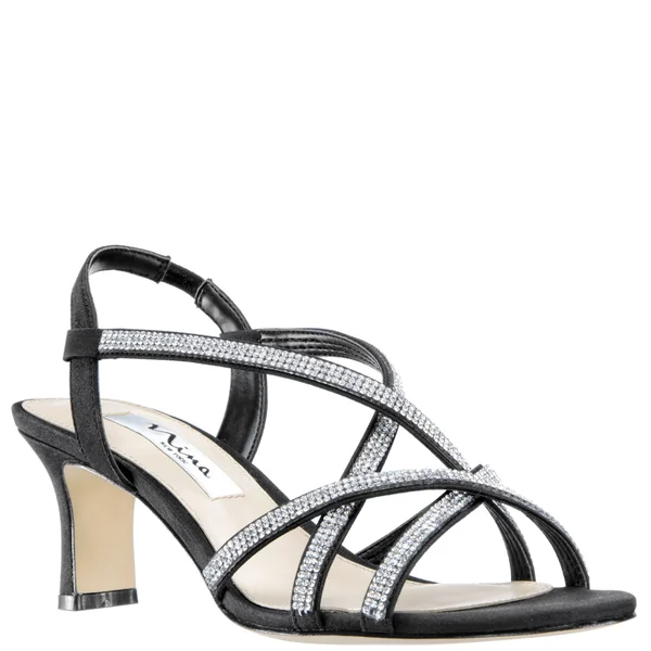 Nina Noni Crystal Embellished Slingback Sandal Black Fabric