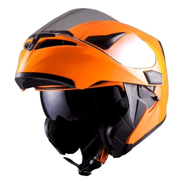 1storm Motorcycle Street Bike Modular Flip Up Dual Visor Full Face Helmet Glossy Orange HB89, Size: Small