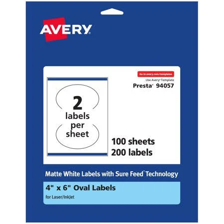 Avery Matte White Oval Labels - 4 inch x 6 inch, 200 Labels, Size: 4 x 6
