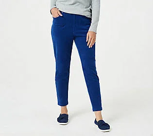 Quacker Factory Knit Corduroy Leggings - Size Large, Light Navy