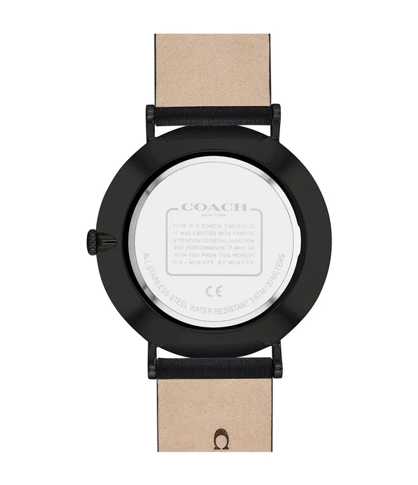 Coach Charles Black Leather Strap Watch - Black