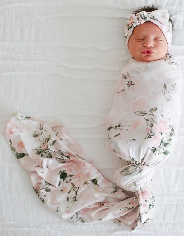 Posh Peanut Vintage Pink Rose Swaddle & Headband Set