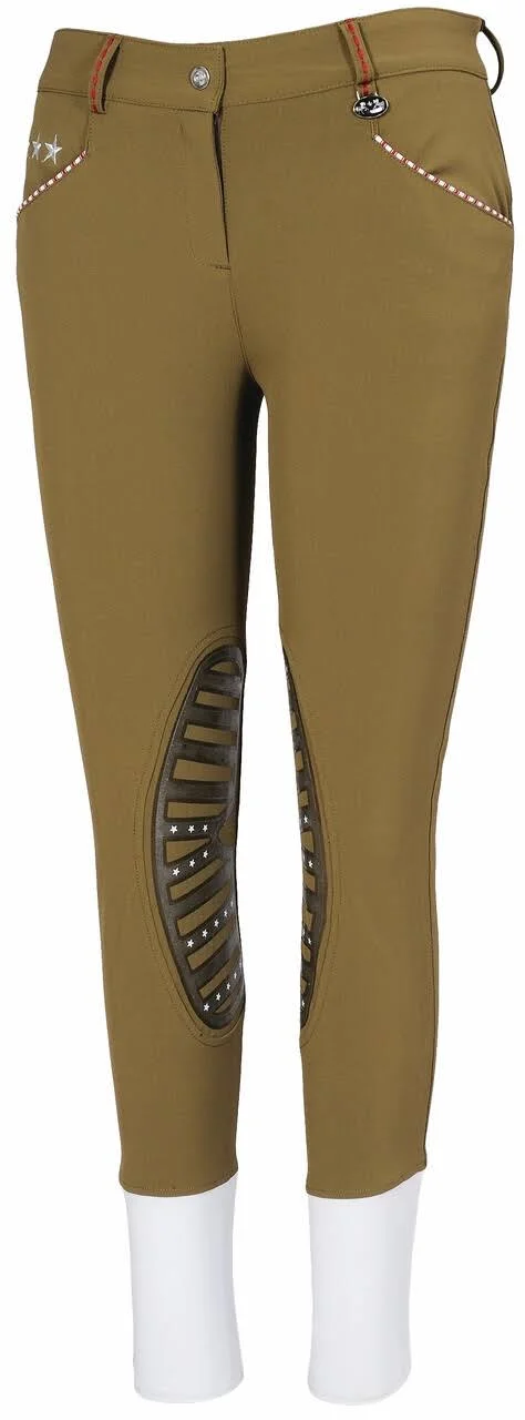 Equine Couture Stars and Stripes Knee Patch Ladies Breeches, Safari