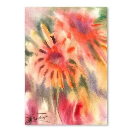 East Urban Home &Abstract Blanket Flowers& Painting Print, Orange