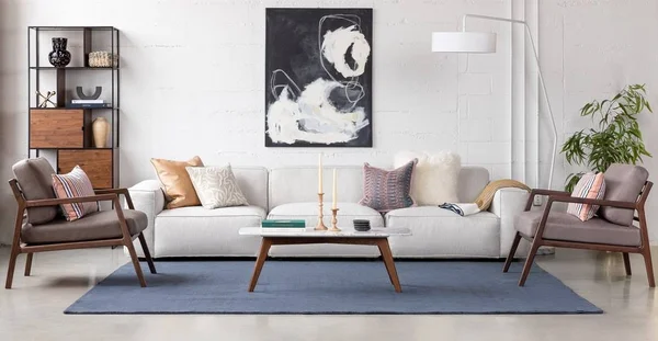 White Floor Lamp - Marble Base, Article Heron Modern Lighting