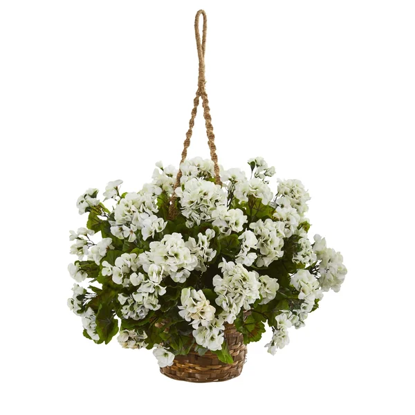Nearly Natural Geranium Hanging Basket Artificial Plant UV Resistant (Indoor/Outdoor) Beauty