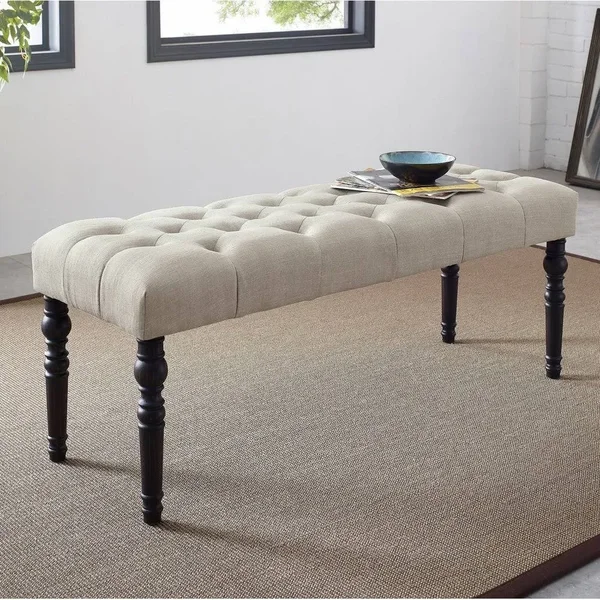 Copper Grove Sens Tufted Tan Fabric Dining Bench with Turned Legs - Grey