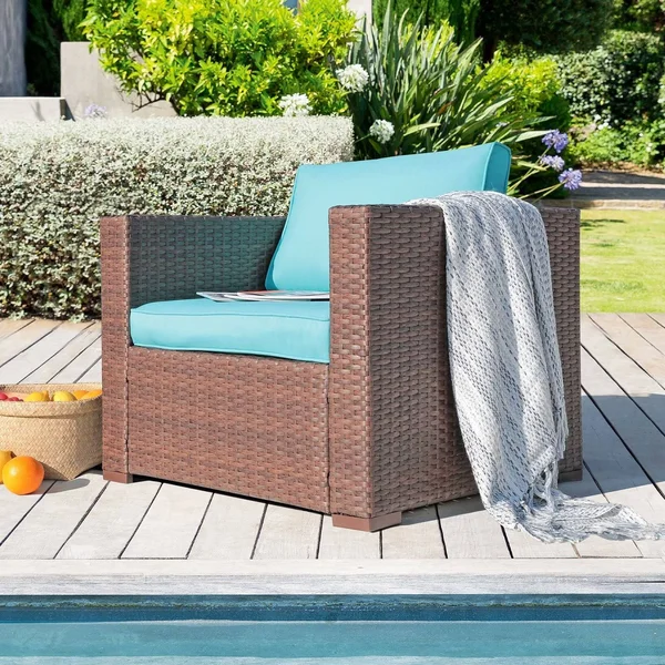Outdoor Wicker Club Chair Armchair - Blue