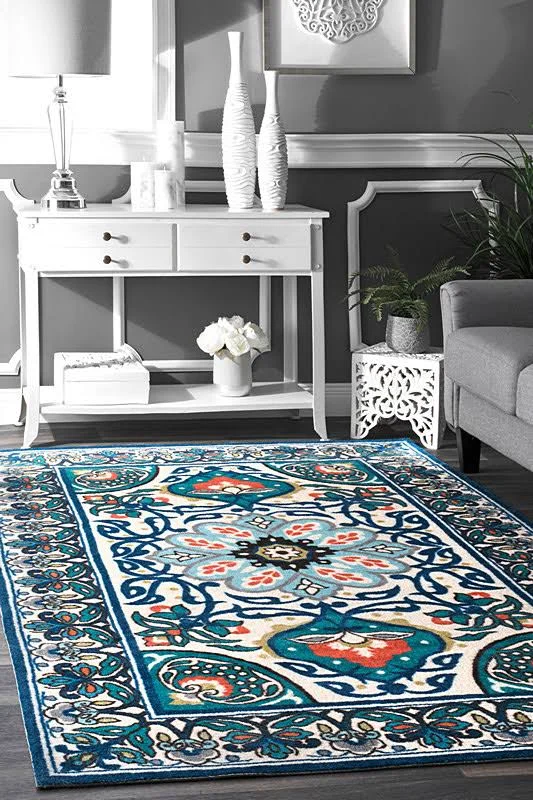 nuLOOM 8 x 5 Feet Floral Leda Rug - Blue