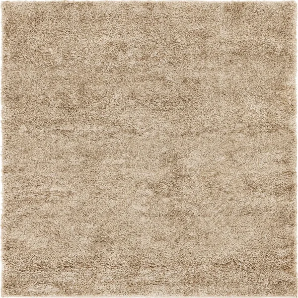 Soft Solid Shag Khaki 5 ft Square Area Rug