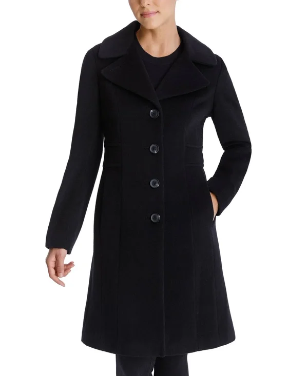 Anne Klein Single-Breasted Walker Coat, Created for Macy&s - Black