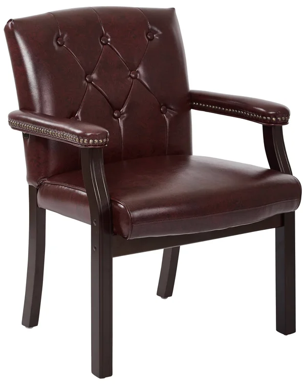 Office Star Traditional Visitors Chair with Padded Arms - Burgundy