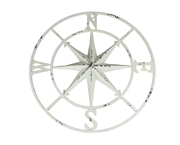 Distressed Metal Compass Rose Indoor/Outdoor Wall Hanging - White