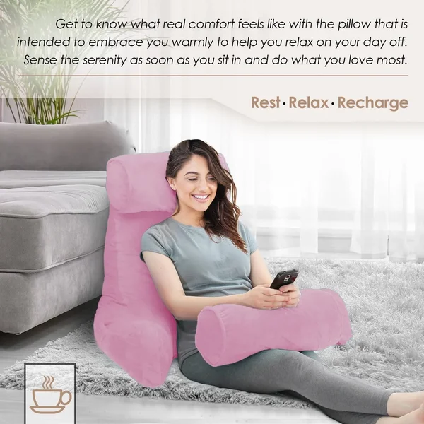 Nestl Bed Rest Reading Pillow with Arms - Premium shredded Memory Foam TV Pillow Foam Silver Single Medium Specialty Pillow