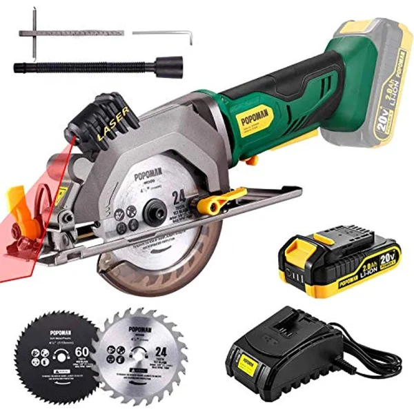 POPOMAN Cordless Circular Saw, 4-1/2x22 Saw with Laser Guide, 20V 2.0Ah Battery