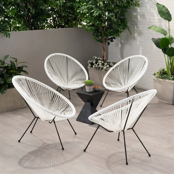 Anson Outdoor Hammock Weave Chair with Steel Frame (Set of 4) by Christopher Knight Home - Orange - Black