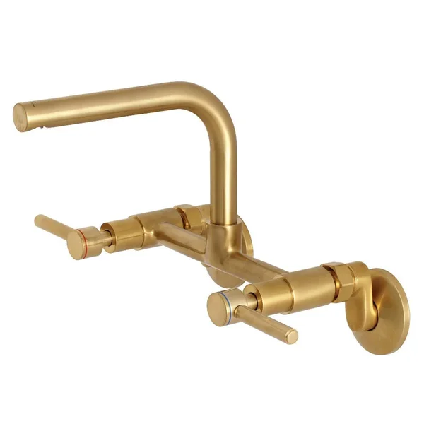 Kingston Brass KS812PB Concord 8x22 Adjustable Center Wall Mount Kitchen Faucet, Polished Brass
