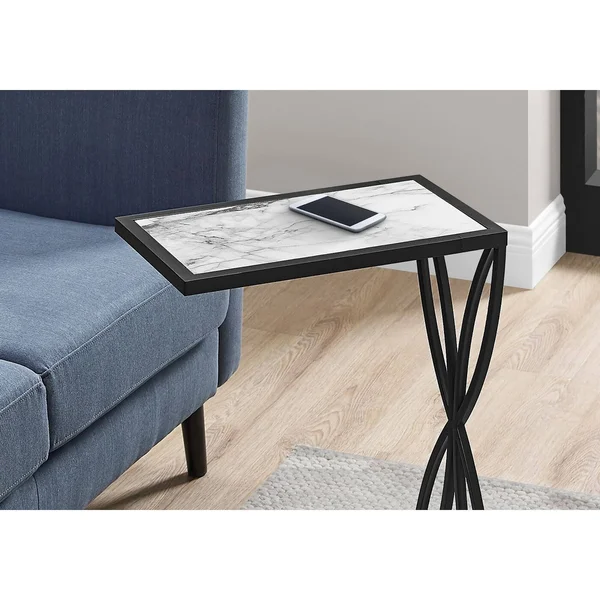 Monarch Specialties Accent Table - 25x22H, Grey Stone-Look, Black Metal