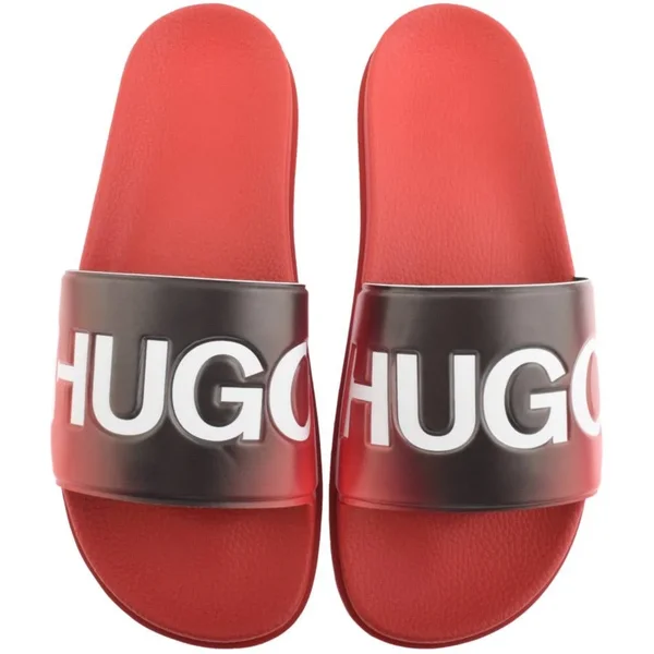 Hugo Boss - Italian Made Slides with Contrast Logo - Dark Red