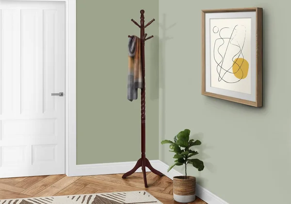 71.75x22 Brown Traditional Coat Rack with Pegs and Curved Base