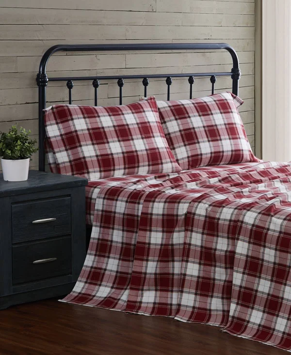 London Fog Cotton Flannel Sheet Set - Full, Tan Plaid