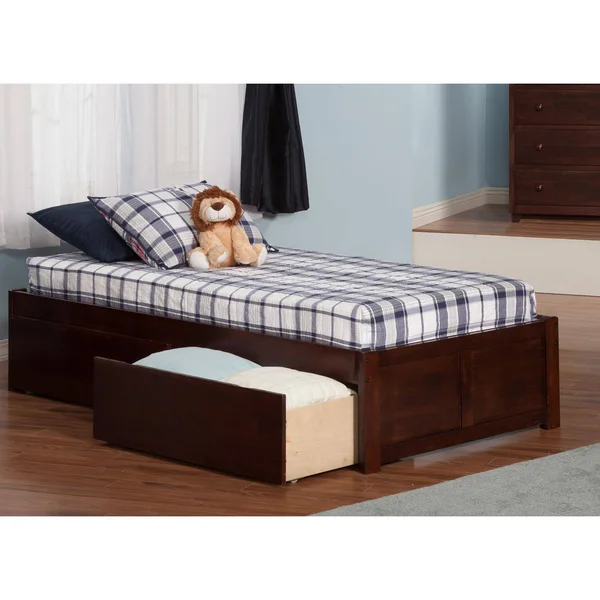 Atlantic Furniture AR8012114 Concord Twin XL Flat Panel Footboard with 2 Urban Bed Drawers Antique Walnut