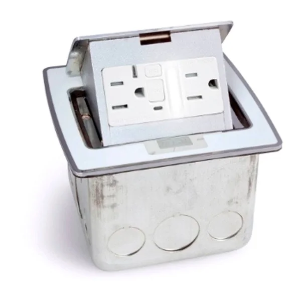 Lew Electric PUFP-CT-OW Off White Rectangular Pop Up Counter Top Cover/Floor Box - PUFP-WB Box and 20A GFI Receptacle