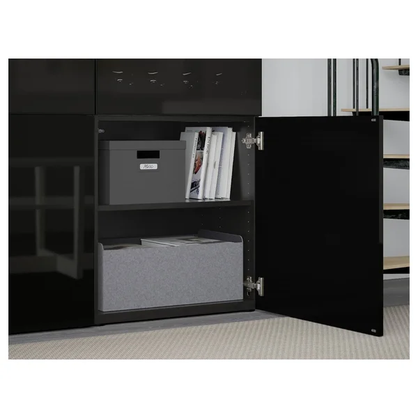 IKEA - BESTÅ Storage Combination w/Glass Doors - Black-brown/Selsviken High Gloss/Black Smoked Glass, 47 1/4x16 1/2x76