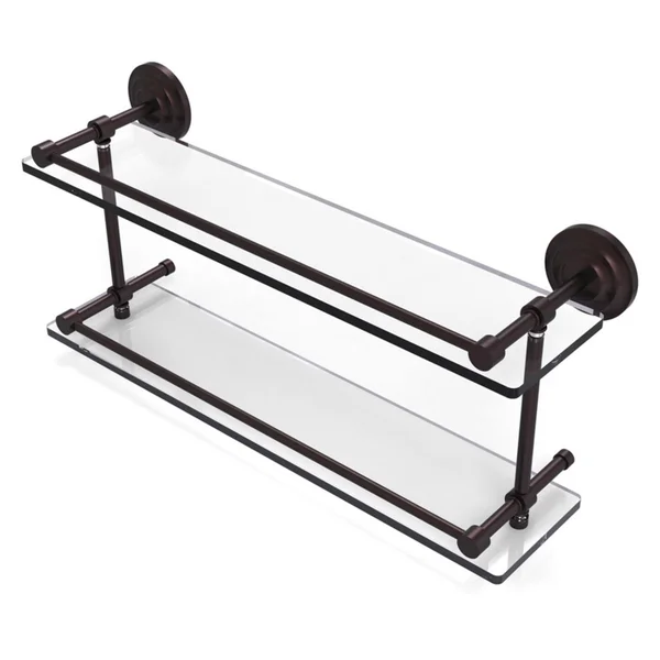 Allied Brass Que New 16x22 Double Glass Shelf with Gallery Rail Antique Bronze