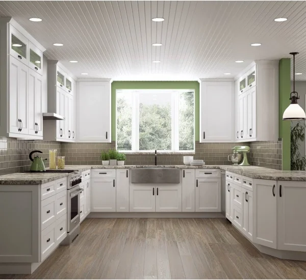 Wilora Hawthorne Shaker White 33x22 x 34.5x22 x 24x22 2 Doors, 2 Drawers, 1 Shelf, 1 Rollout Shelf Base Cabinet, High-Density F
